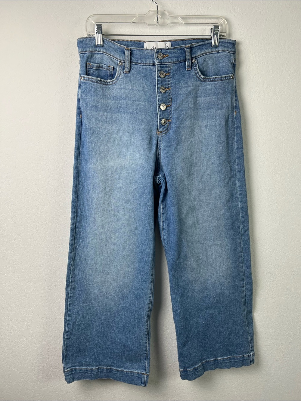 Sam Edelman Codie High Rise Wide Leg Ankle Button Fly Distressed Blue Jeans